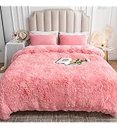 CHOSHOME Plush Shaggy Duvet Cover Queen Size, 3 PCS Fluffy Comforter Fuzzy Flannel Bedding Sets(1...