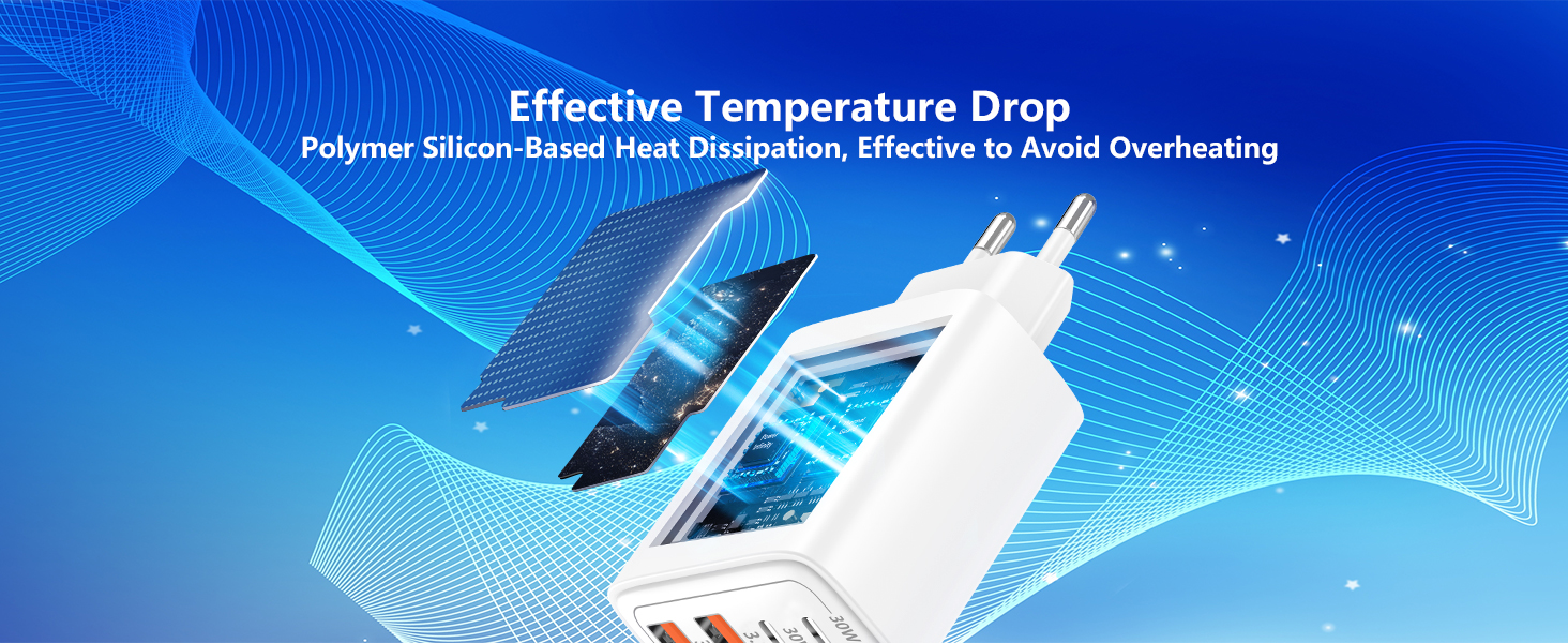 60W USB C European Plug Adapter 4-Port USB C Wall Charger European Charger US to Europe Adapter