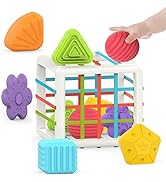 MINGKIDS Montessori Toys for 1 Year Old,Baby Sorter Toy Colorful Cube and 6 Pcs Multi Sensory Sha...