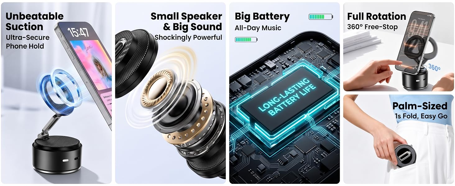 2-in-1 magnetic phone holder with speaker