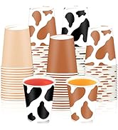 60PCS Western Cowboy Party Paper Cups for Cow Print Birthday Supplies 9oz Brown Cowgirl Birthday ...