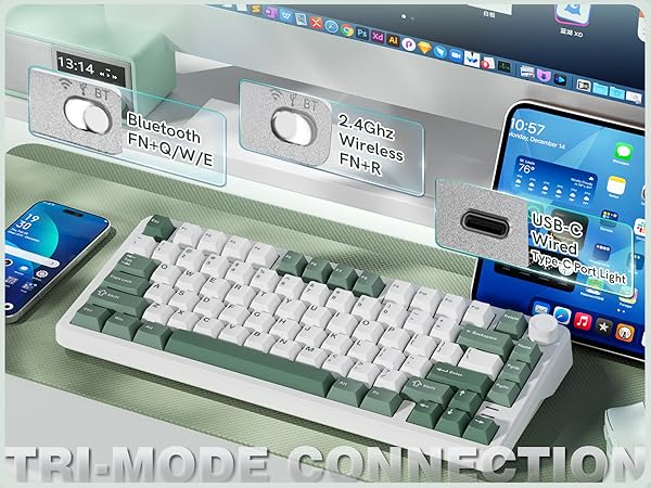L75 wireless mechanical keyboard with tri-mode connection (Bluetooth, 2.4Ghz wireless, USB-C wired)
