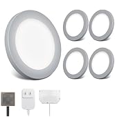 V4light LED Puck Lights 4 Pack, 6mm Ultra-Thin Plug in Under Cabinet Lighting with Touch Dimmer, ...