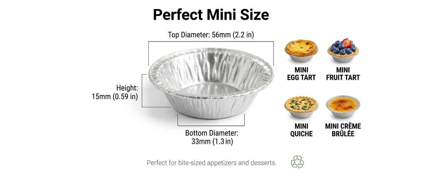 2.2 inch mini tart pan dimensions, 56mm aluminum baking molds for desserts.