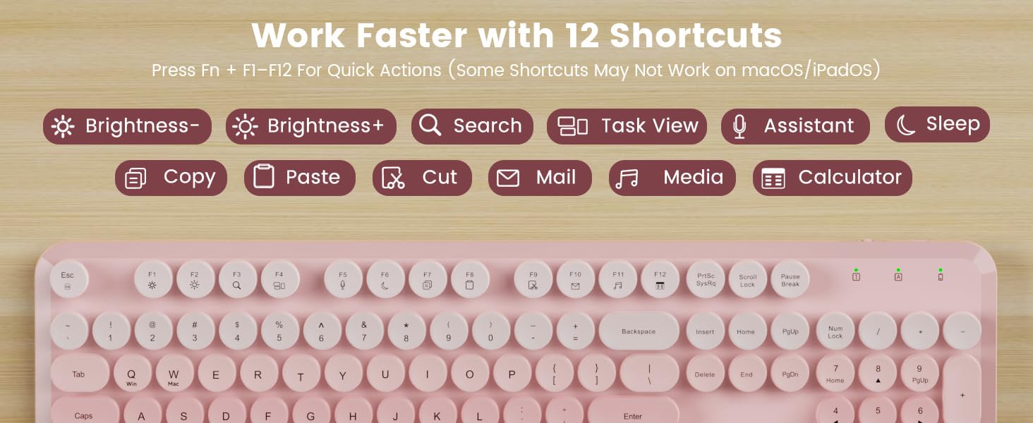 twelve function shortcuts keys for quick actions brightness search task view mail media calculator