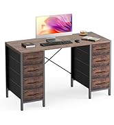 Sweetcrispy Desk with 8 Fabric Storage Drawers, Computer Office 47 Inch Gaming Writing Study Tabl...