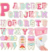 72Pcs Chenille Letters Patches Self Adhesive Include 52 Stick on Varsity Letter Patches 20pcs Bow...
