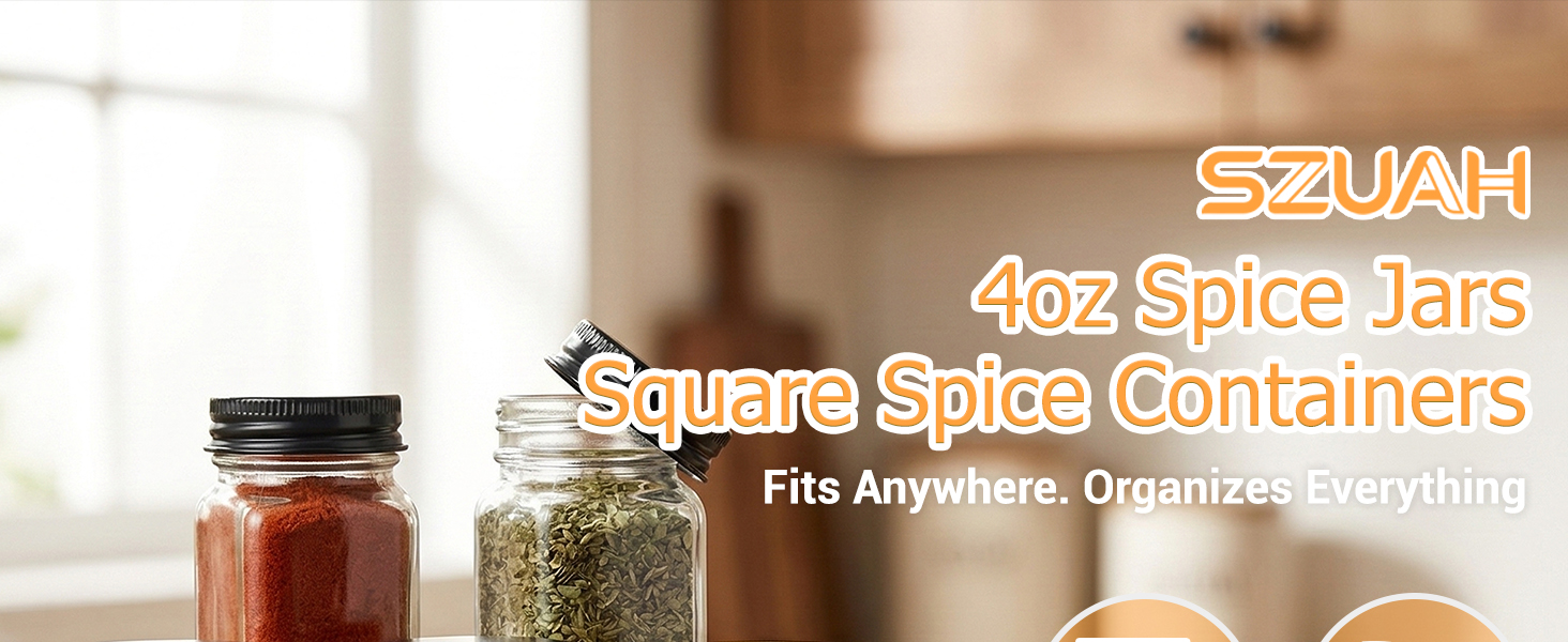Square 4 oz spice jars 6pcs