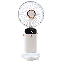 White portable fan with base that holds it upright