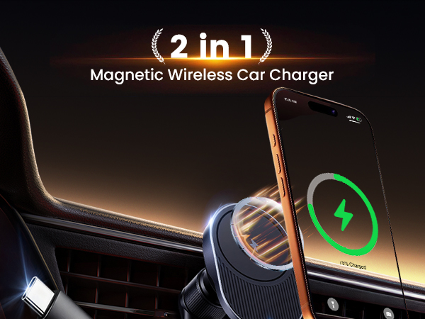 Wireless Cars Charger with Retractable Charging Cable