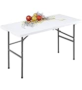 NEWBULIG 4 FT Folding Table Plastic Portable Fold-in-Half Table Heavy Duty for Camping Picnic Din...