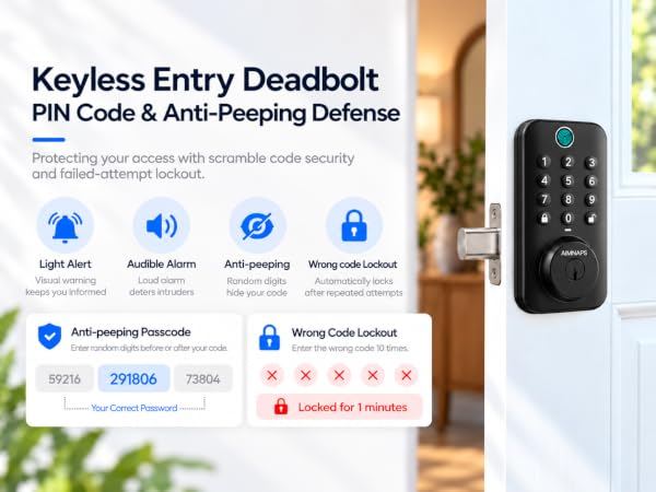 scramble code number lock door with wrong attempt auto lockout alarm