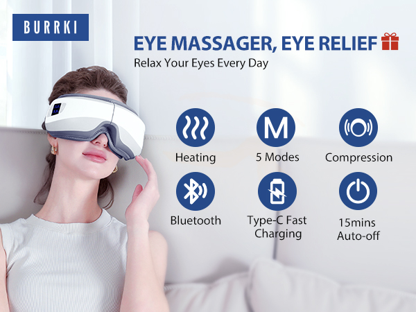 Eye Massager with Heat & Bluetooth Music, Christmas Birthday Gifts for Women Men