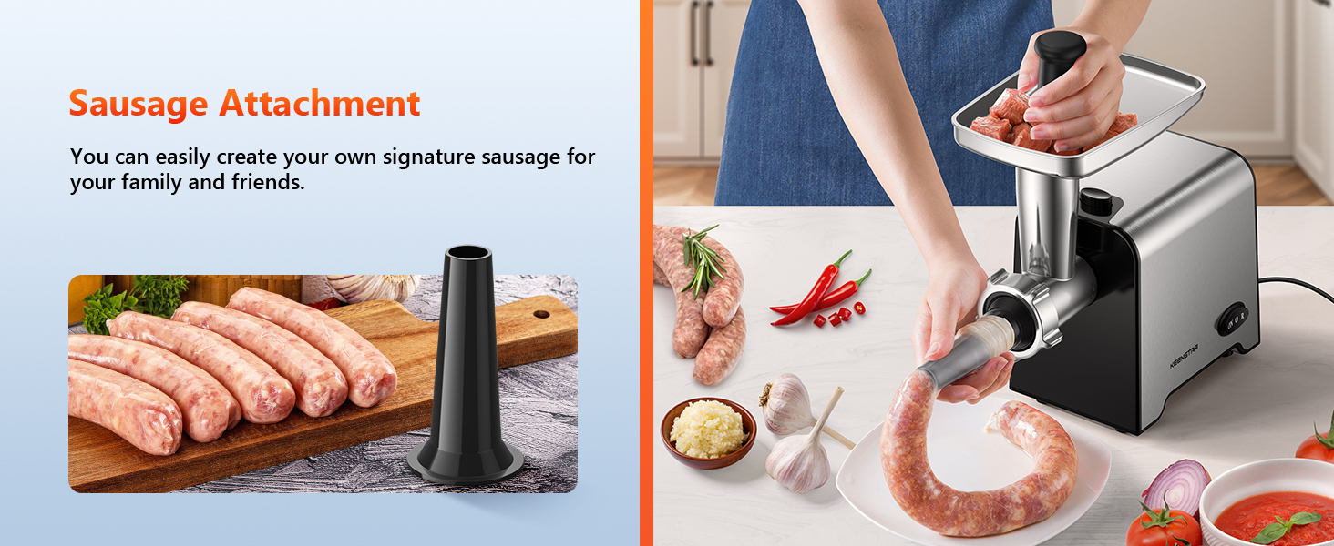 Electric Meat Grinder with Sausage Stuffer Maker &amp;amp; Kubbe Kit Food Grinder with Blade &amp;amp; 3 Plates