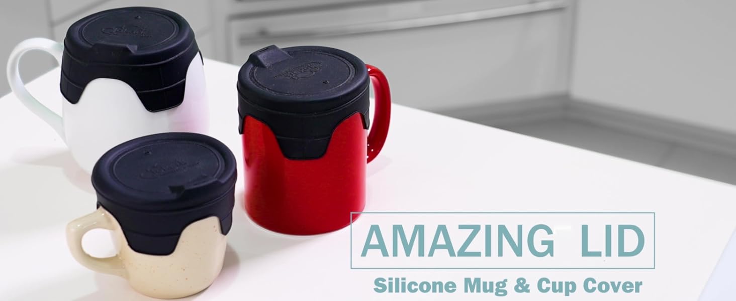 3 mugs with Amazing Lids covering them | 3 tazas con tapas increíbles cubriéndolas