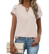 Zeagoo Womens Tops Dressy Casual Textured Blouses Cap Short Sleeve Shirts V Neck Button Up Summer...