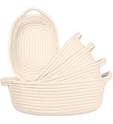 ShellKingdom 5 Set Storage Baskets, Natural Cotton Rope Woven Storage Bins with Handle, Toilet Ta...