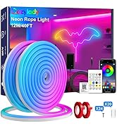 Cozylady 12M RGB Neon LED Rope Lights, 40Ft Waterproof Bluetooth APP Remote Control Music Sync St...