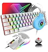 60% Mechanical Gaming Keyboard and Mouse and Mouse pad and Gaming Headset,4 in 1 Wired 68 Keys LE...