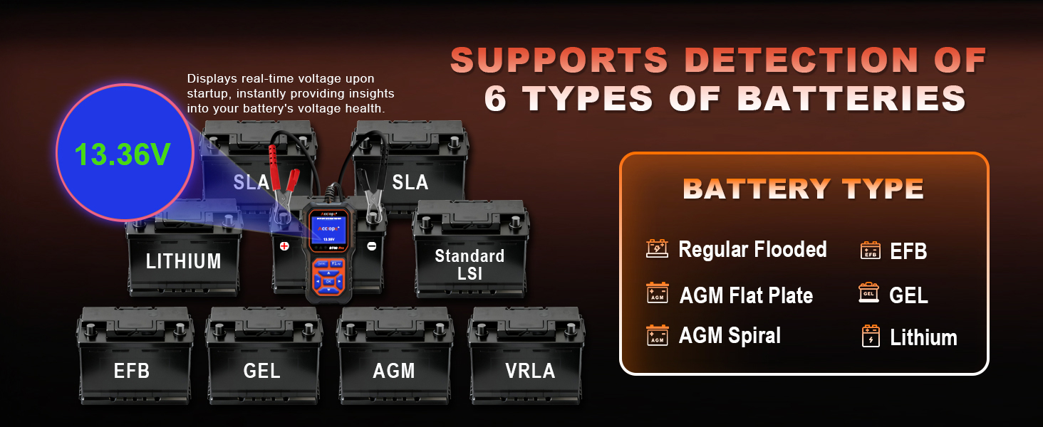 acclope battery tester 6V lithium 12v automotive 24v truck battery analyzer