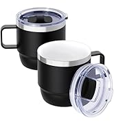 Cafezi 8 oz Small Coffee Mug with Magnetic Sliding Lid &amp; Handle, Ceramic-Lined 18/8 Stainless Ste...