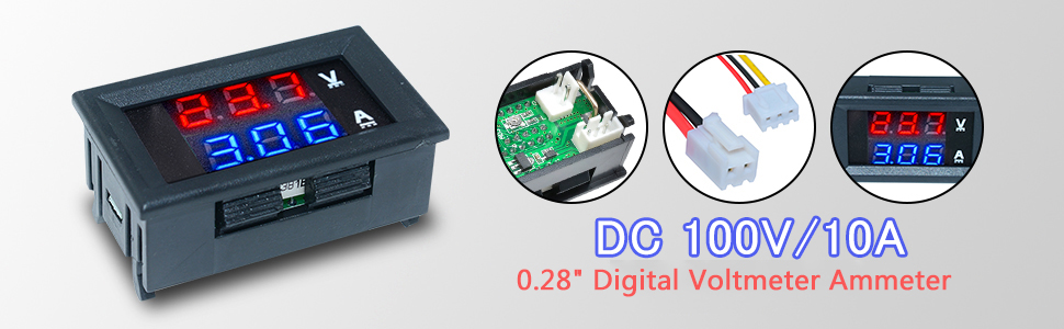 diymore 0.28" Digital Voltmeter Ammeter DC 100V 10A Amp Voltage Current Volt Amp Meter Tester 3 Bits