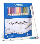 Writech Arts Sign Brush Pen Brush Tip Marker Felt Tip Water Based Ink Color Pens 12 Assorted Vint...