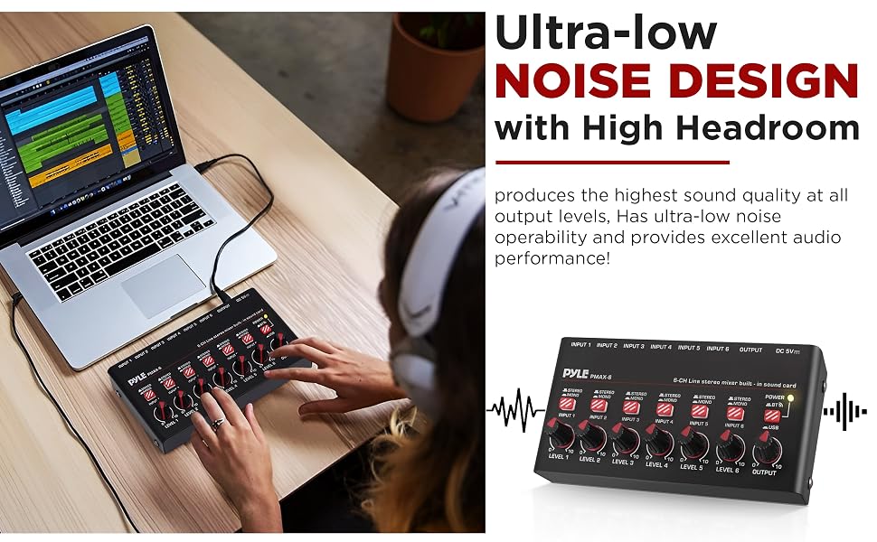 6-Channel Wireless BT Streaming Mini Line Mixer with USB Audio Interface