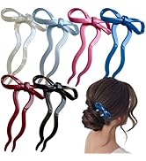 6 PCS Bow Hair Stick Acetate Bow Hair Forks French Hair Pin Vintage French Hair Chopstick U Shape...