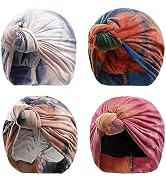 Pretied Turban Head Wraps for Black Women Satin Silk Bonnet Hairwrap African Pre Knot Turbans Str...
