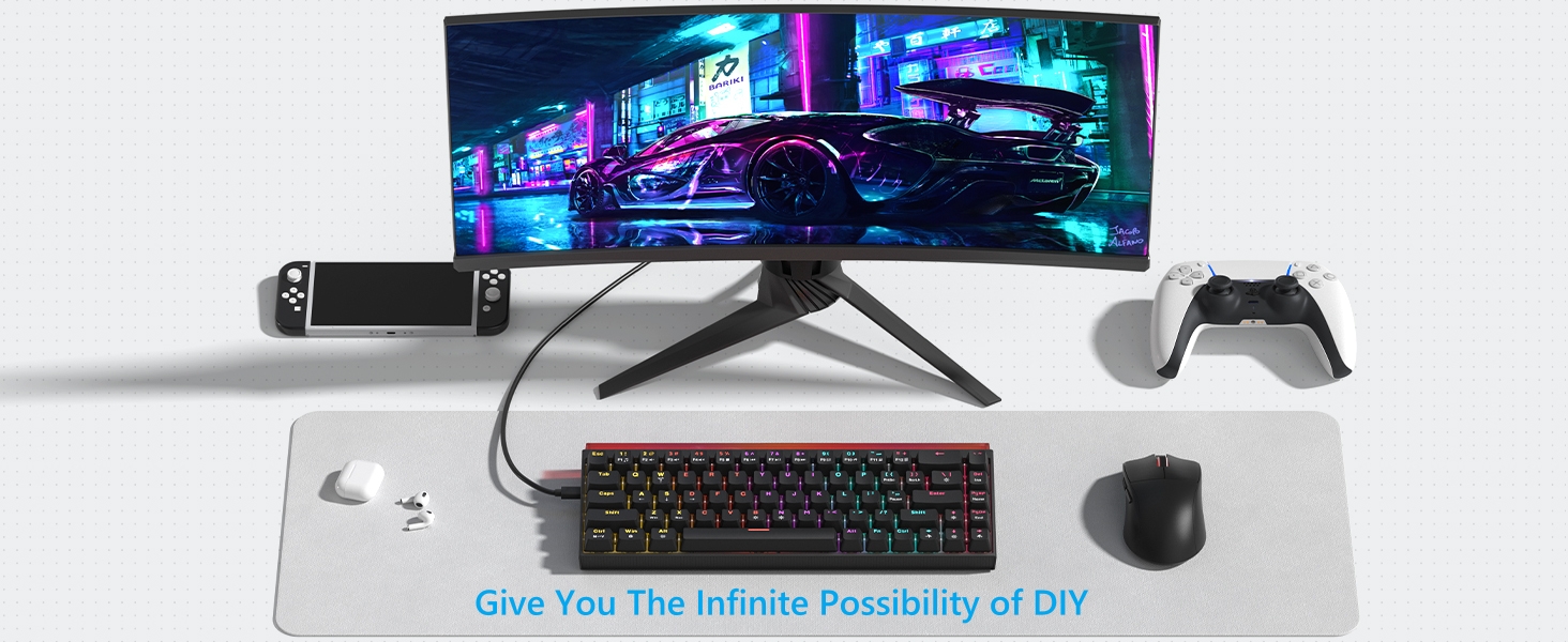 60% Gaming Keyboard with Light Box, Wired RGB Backlit Mechanical Keyboard with MCA Keycaps