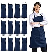 Syntus 12 Pack Bib Apron Waterdrop Resistant with 2 Pockets Cooking Kitchen Apron for Women, Men ...