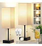 15'' Table Lamp for Bedroom set of 2,3-Color Bedside Lamps with Pull Chain Table Lamps for Night ...