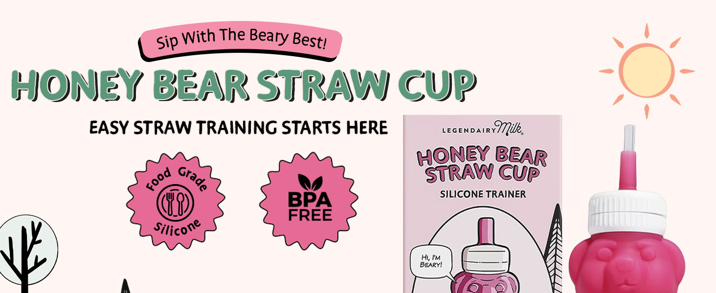 Honey Bear Straw Cup for Baby &amp;amp; Toddler Silicone Squeeze Training Straw Cup Leak Resistant BabySippy