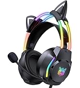 ONITOON Gaming Headset with Microphone, Cat Ears Headphones for PC/PS4/PS5/XBOX/Switch, RGB Backl...