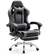 Sweetcrispy Video Game Desk Chair - Ergonomic Computer with Footrest and Comfy Lumbar Support, PU...