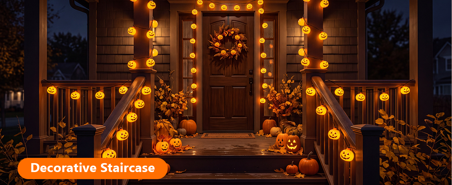 halloween garden lights; halloween party lights; hanging halloween pumpkin string lights outdoor
