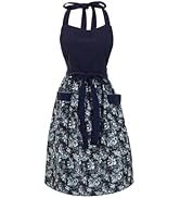 HYVOROS Cute Floral Aprons for Women with Pockets,Cotton Adjustable Neck Strap Apron for Kitchen ...