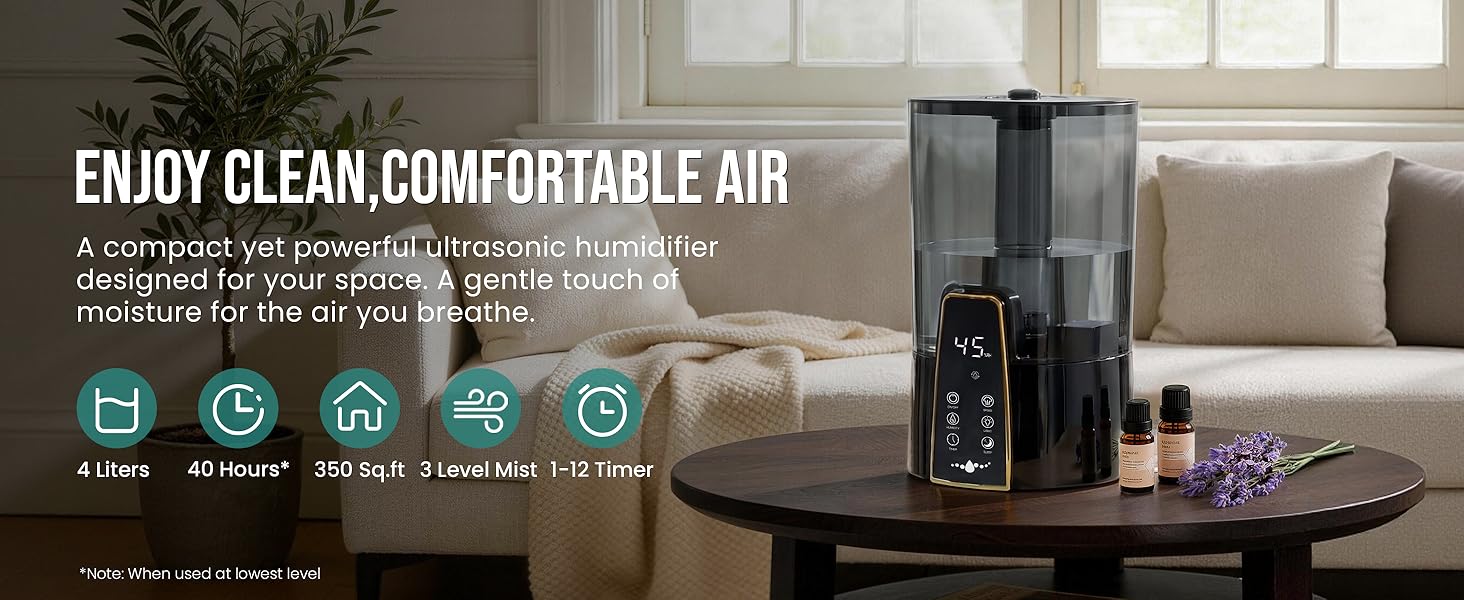 A compact yet powerful ultrasonic humidifier designed for your space.