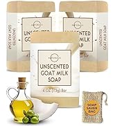 O Naturals 3-Pcs Goat Milk Soap with Soap Saver Bag - Unscented, Triple-Milled, Nourishing, for S...