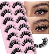Mink Lashes Fluffy Wispy Lashes Natural Look 3D False Eyelashes D Curl Russian Strip Lashes 7 Pai...