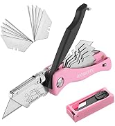 WORKPRO Folding Utility Knife, Quick Change Box Cutter, Pink Razor Knife for Cartons, Cardboard, ...