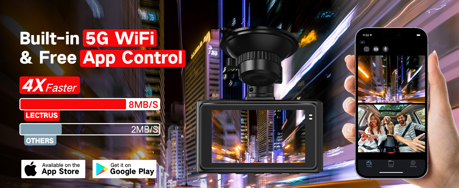 LECTRUS Dash Cam Front and Rear 4K + 2.5K, Dual Dash Camera for Cars with Night Vision