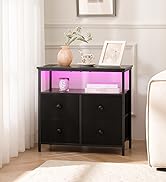 Yoobure Night Stand with Charge Station, Nightstand with 4 Drawers Bedside Table, LED Dresser wit...
