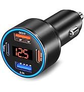 USB C Car Charger, 4-Port 65W Dual 12V USB-A &amp; USB-C Car Phone Charger with Voltmeter PD/QC 3.0 F...