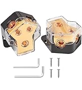 NuIth 2PCS 2-Way Copper Power Distribution Block, 0/2/4 Gauge in 4/8 Gauge Out Auto Car Audio Dis...