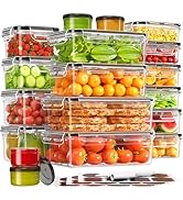 KEMETHY 36-Piece Food Storage Containers with Lids(18 Container &amp; 18 Lid), Plastic Food Container...