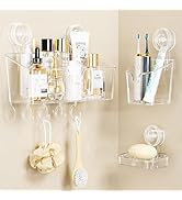 Shower Caddy Suction Cup 3 Packs Clear White - Shower Shelf+Soap Dish+Toothbrush Holder - 1 Secon...