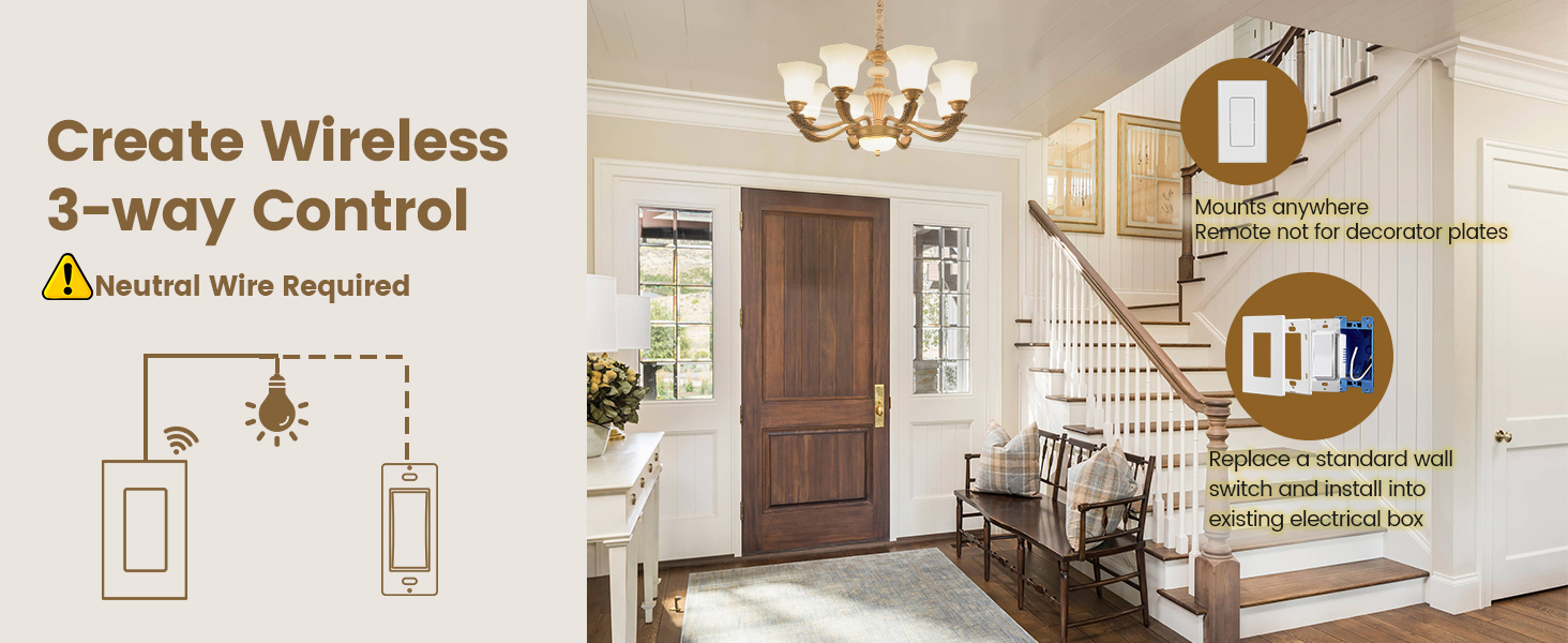 Wireless 3-way light switch kit ensures independent operation of multiple kits in the same house