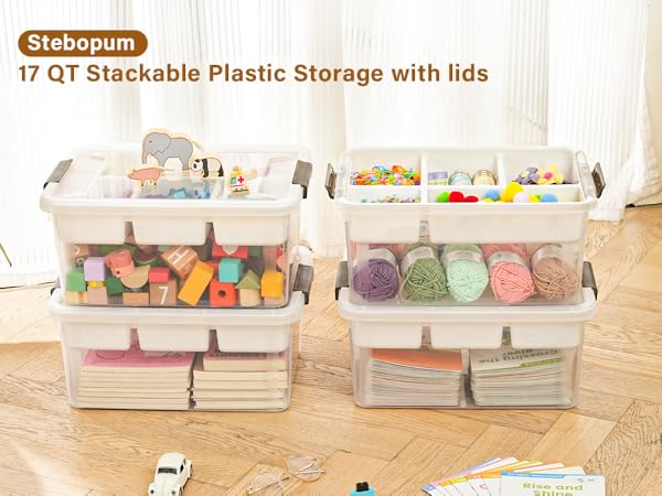 Plastic Storage Box with Removable Tray Craft Organizers and Storage Clear Storage Container